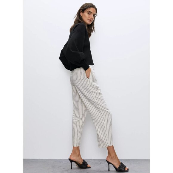 Aritzia BABATON Modesto Black Striped Matte Satin Pleated Trousers Pants, Size 6 - Picture 11 of 15